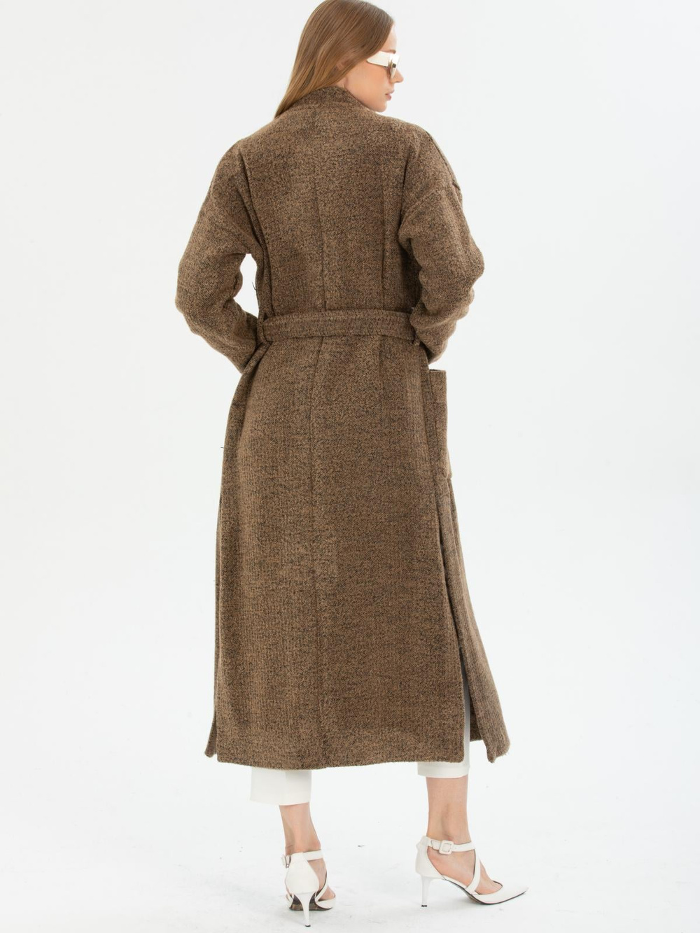 Women coat with belt wholesale Brown color