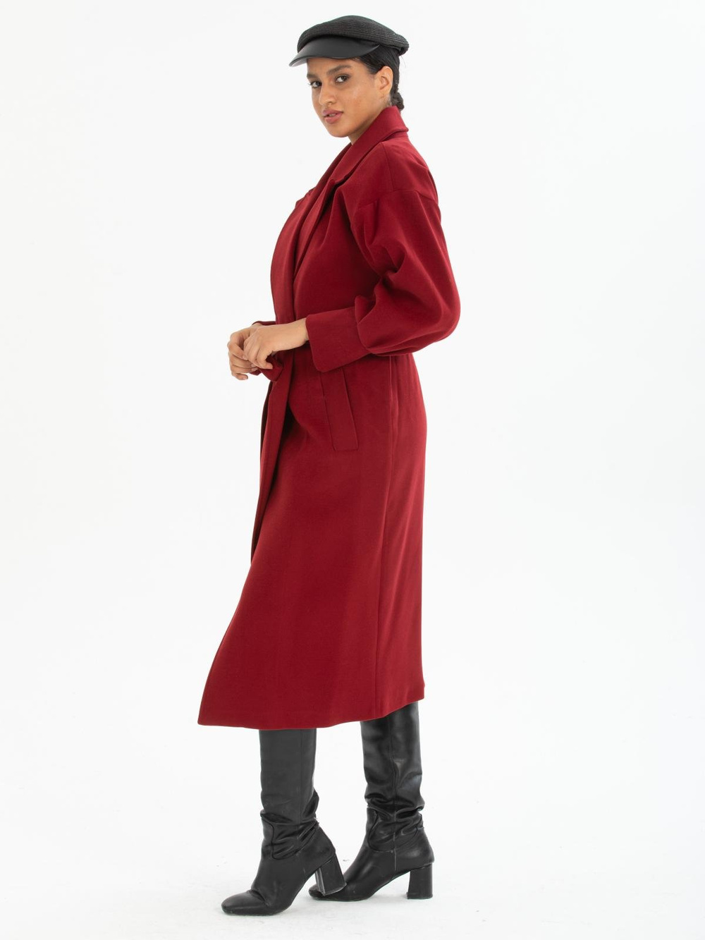 Women coat with belt wholesale Burgundy color