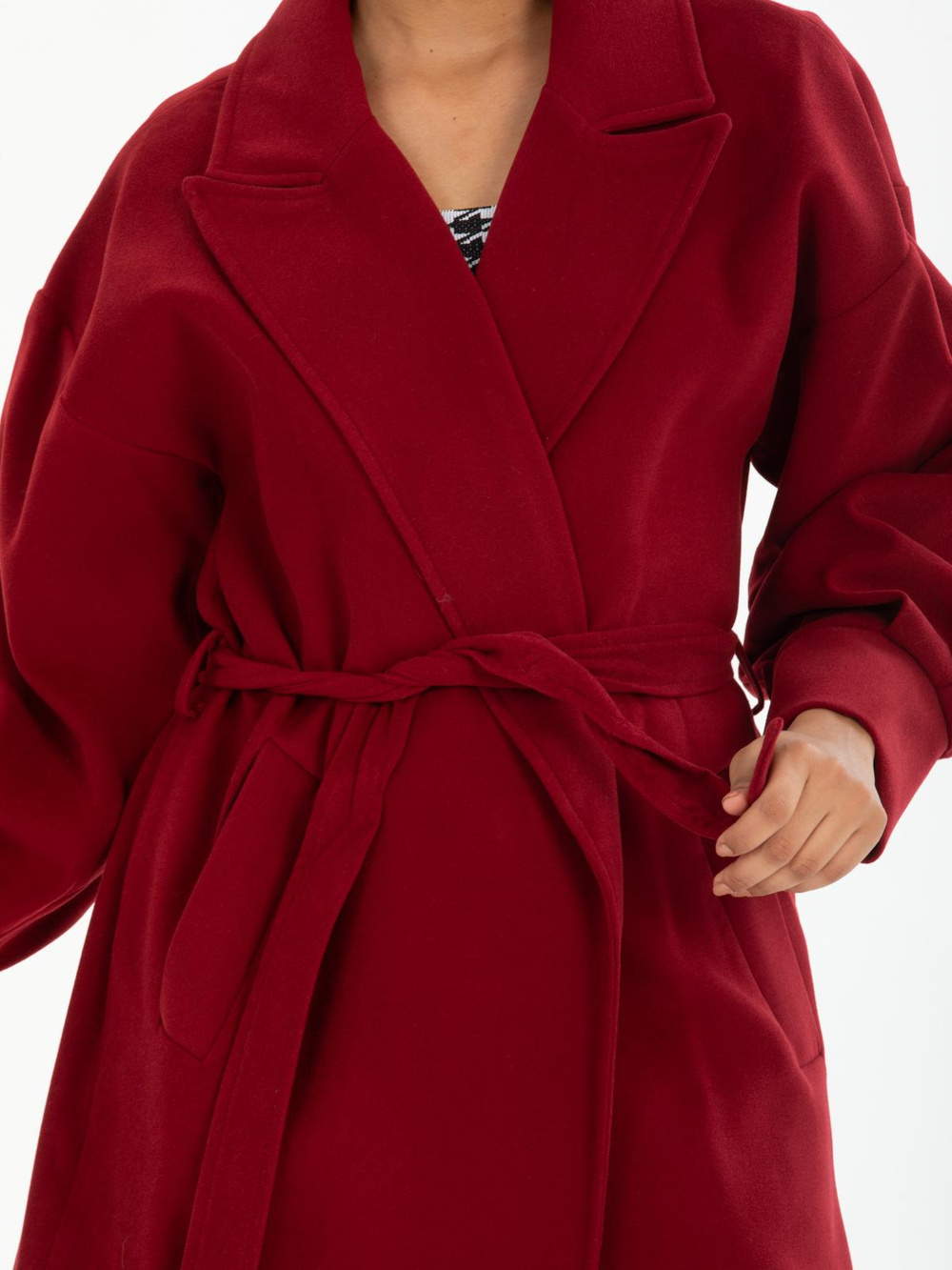 Women coat with belt wholesale Burgundy color