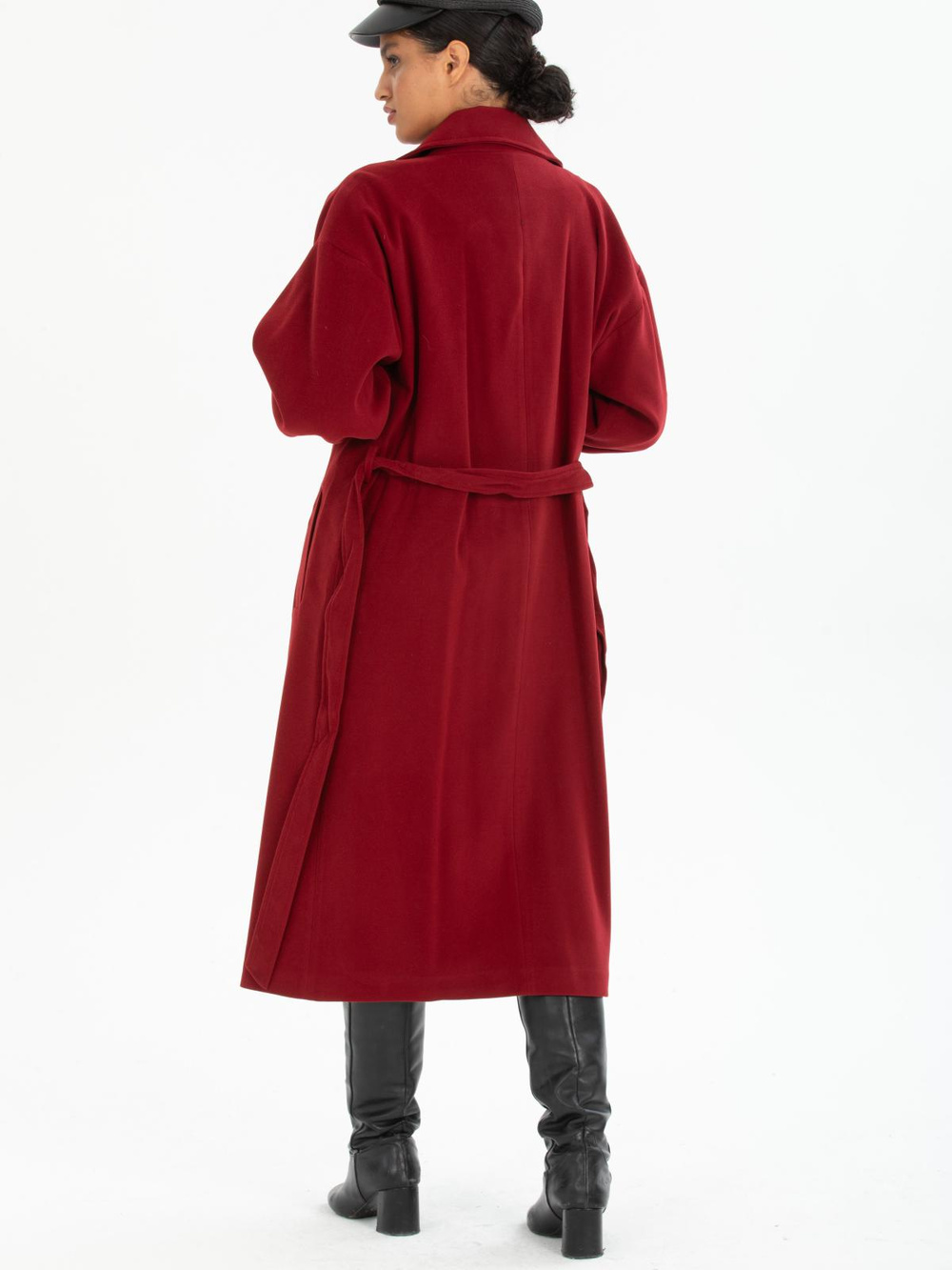 Women coat with belt wholesale Burgundy color