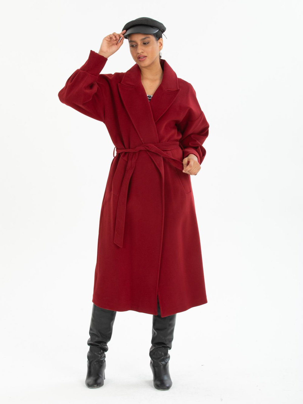 Women coat with belt wholesale Burgundy color