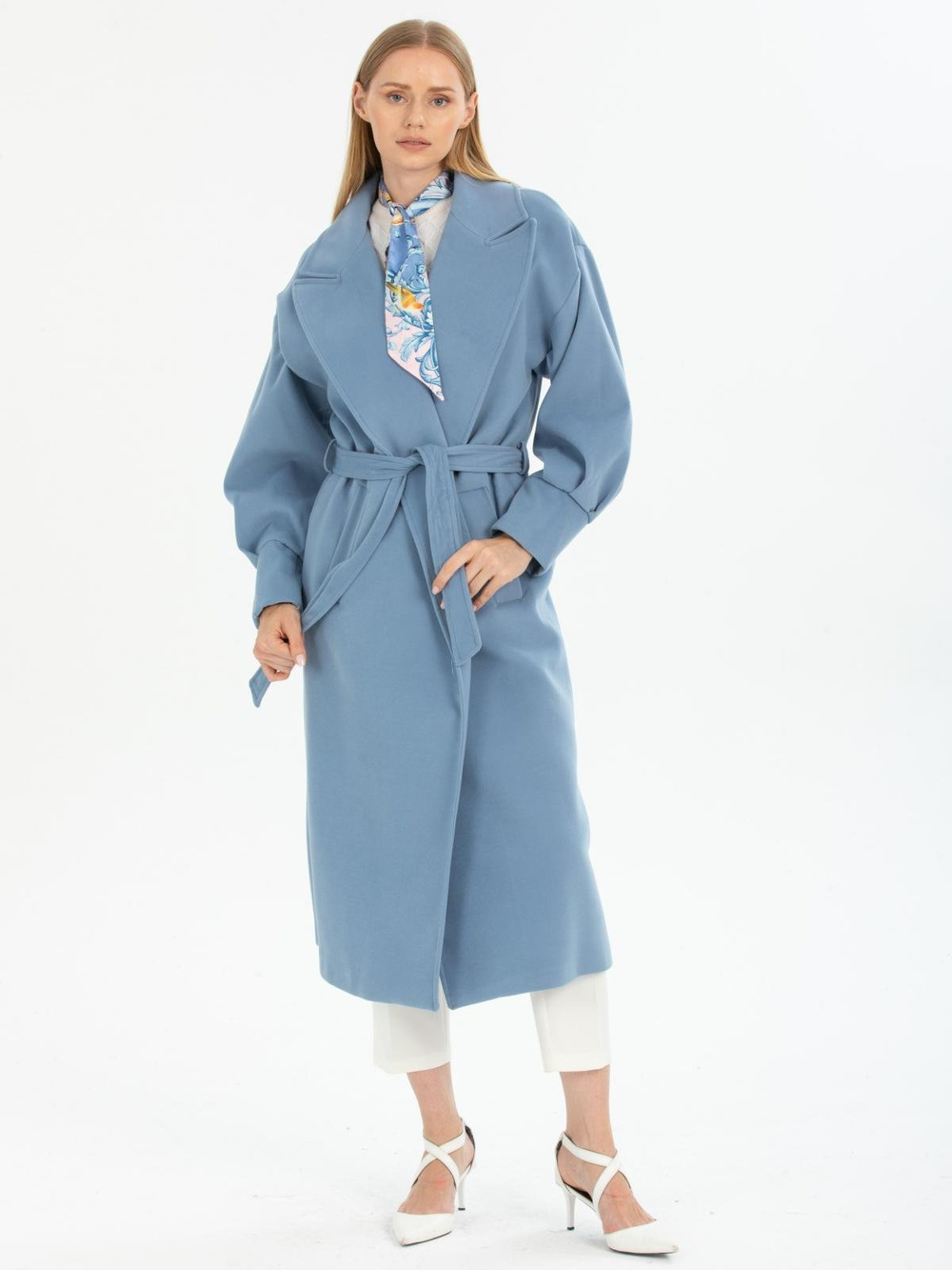 Women coat with belt wholesale Light Blue color