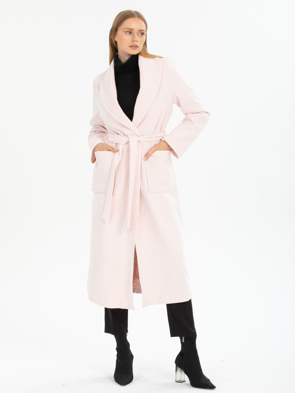 Women coat with belt wholesale Light Pink color