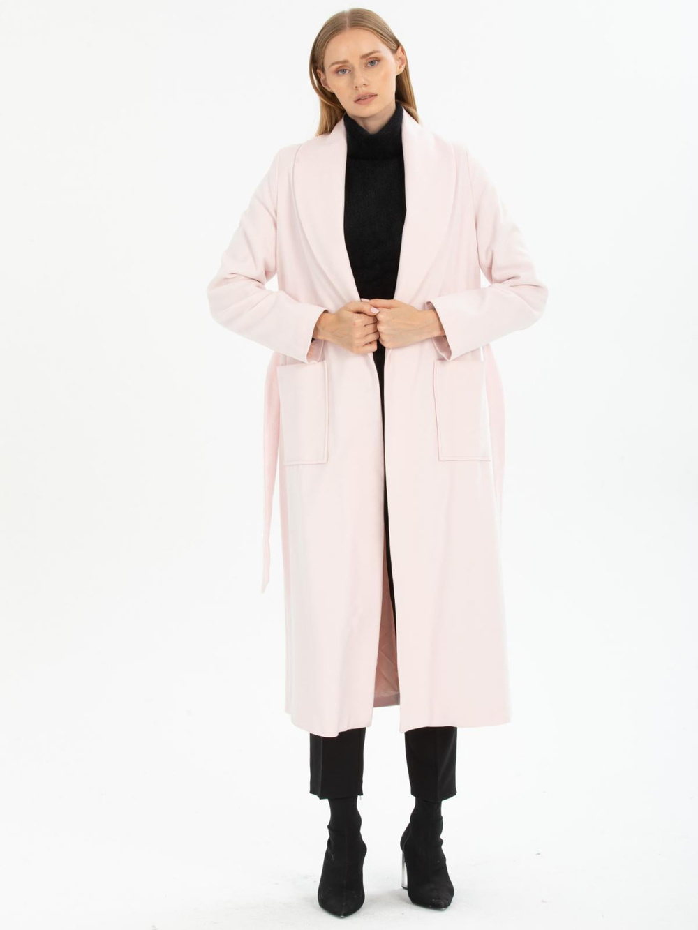 Women coat with belt wholesale Light Pink color