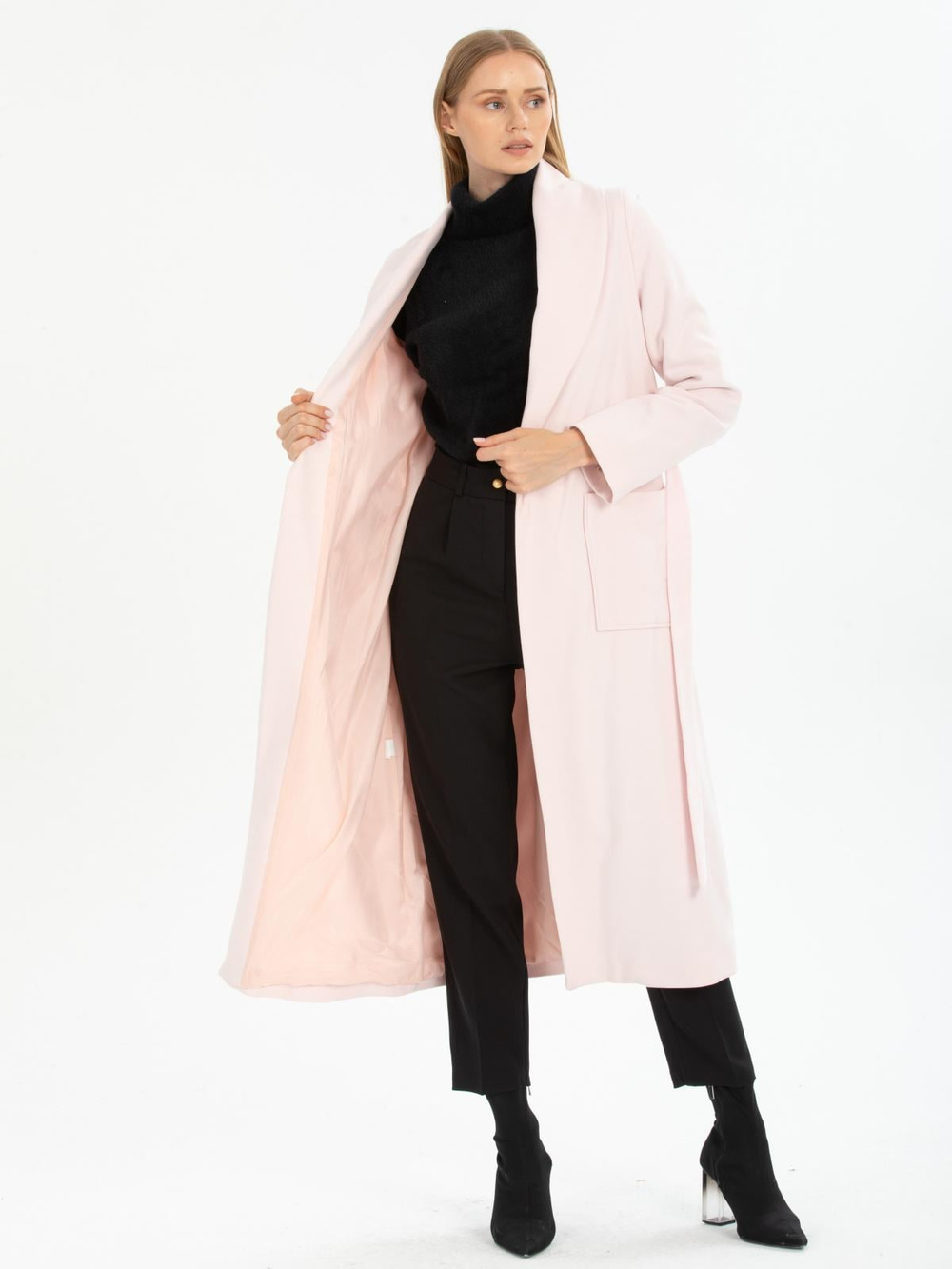 Women coat with belt wholesale Light Pink color