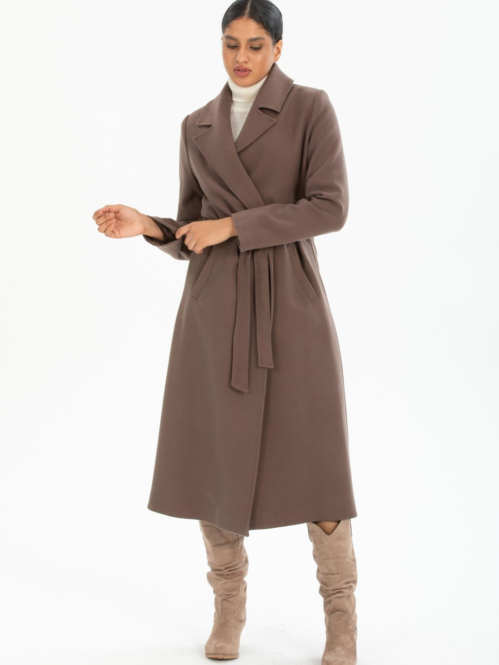 Women coat with belt wholesale Mink color