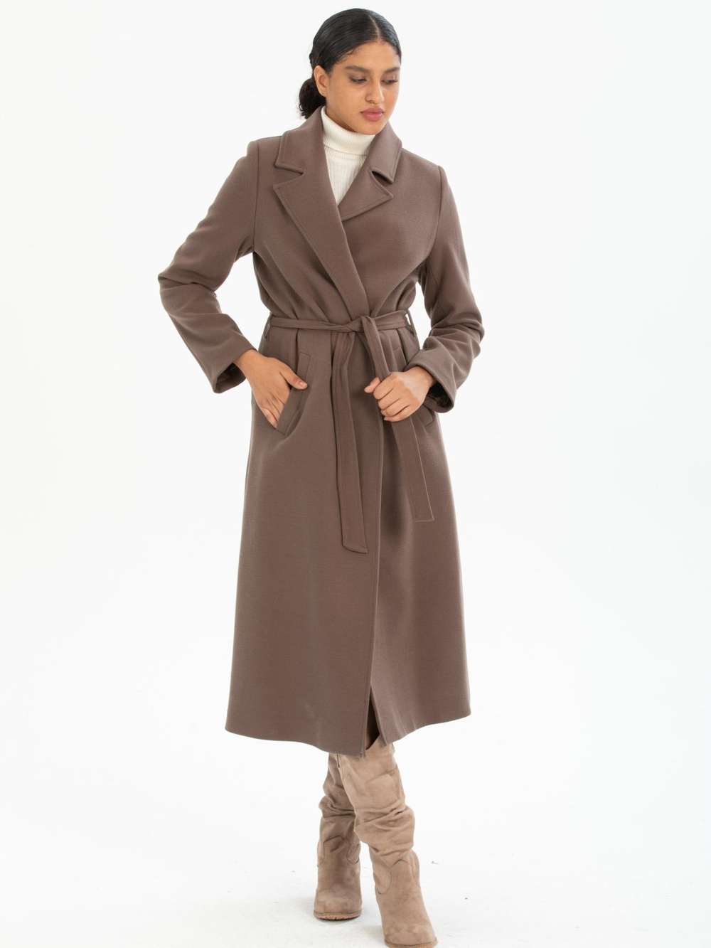Women coat with belt wholesale Mink color