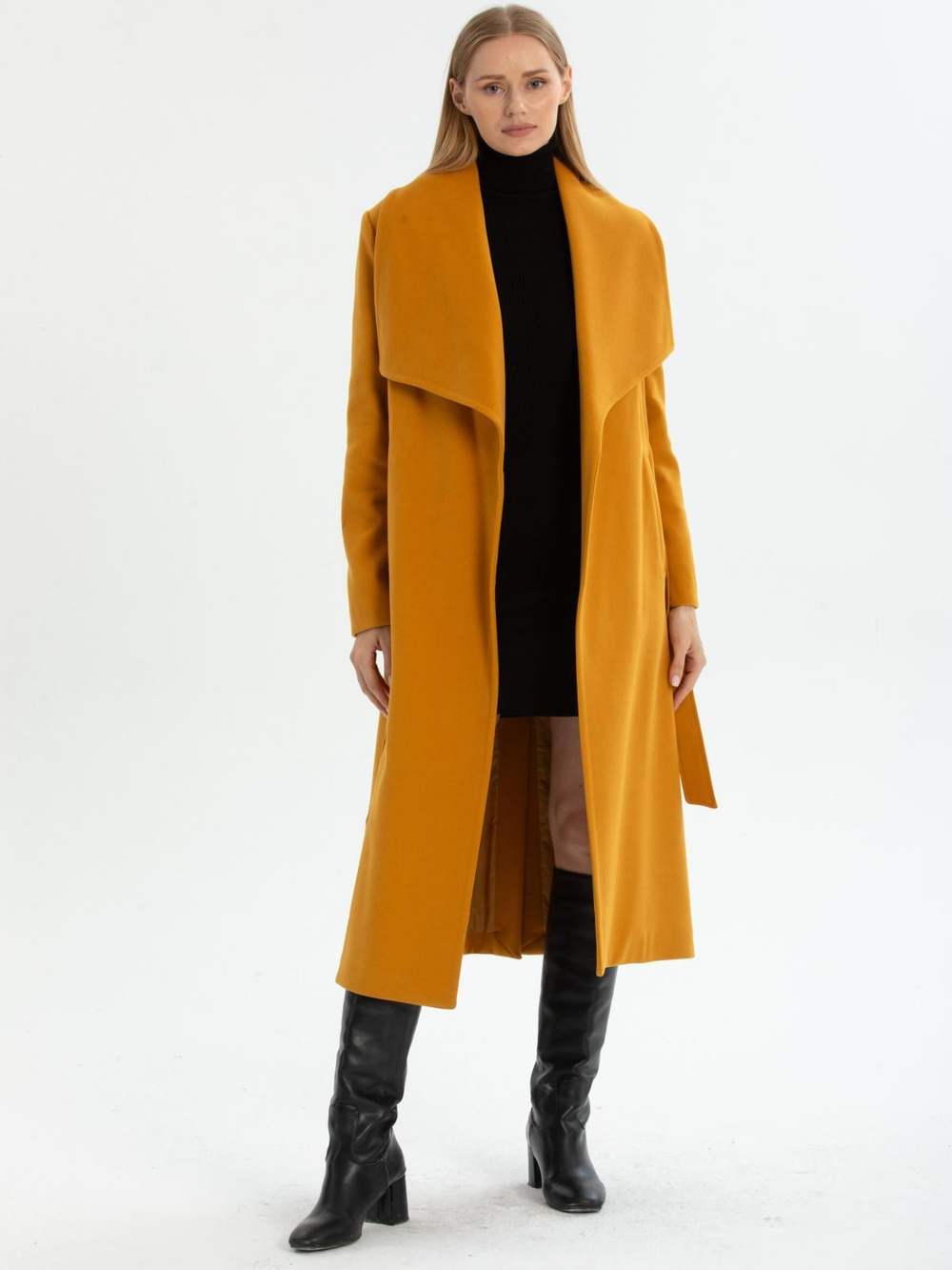 Women coat with belt wholesale Mustard color