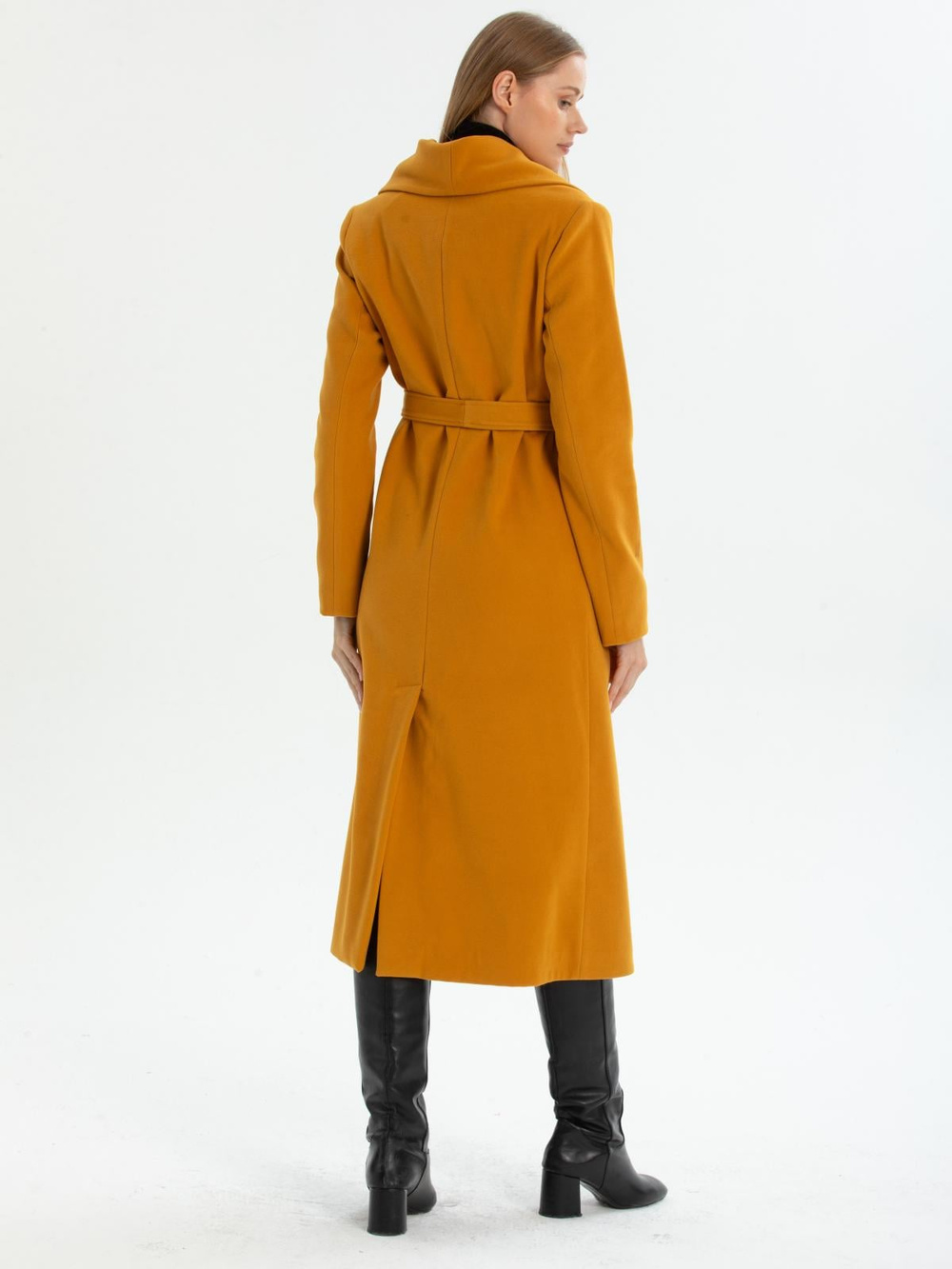 Women coat with belt wholesale Mustard color