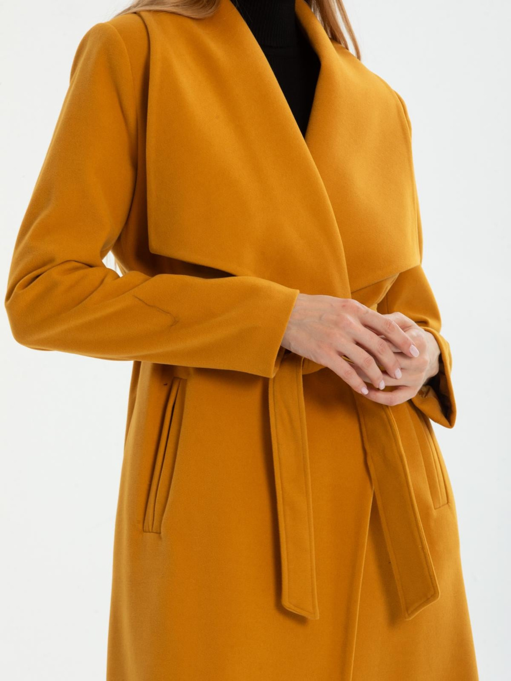 Women coat with belt wholesale Mustard color