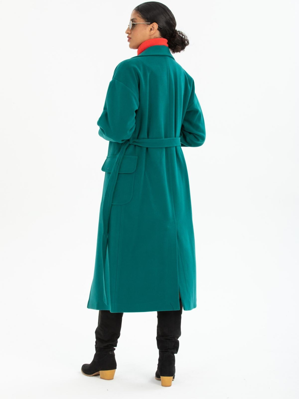 Women coat with belt wholesale Pine Green color
