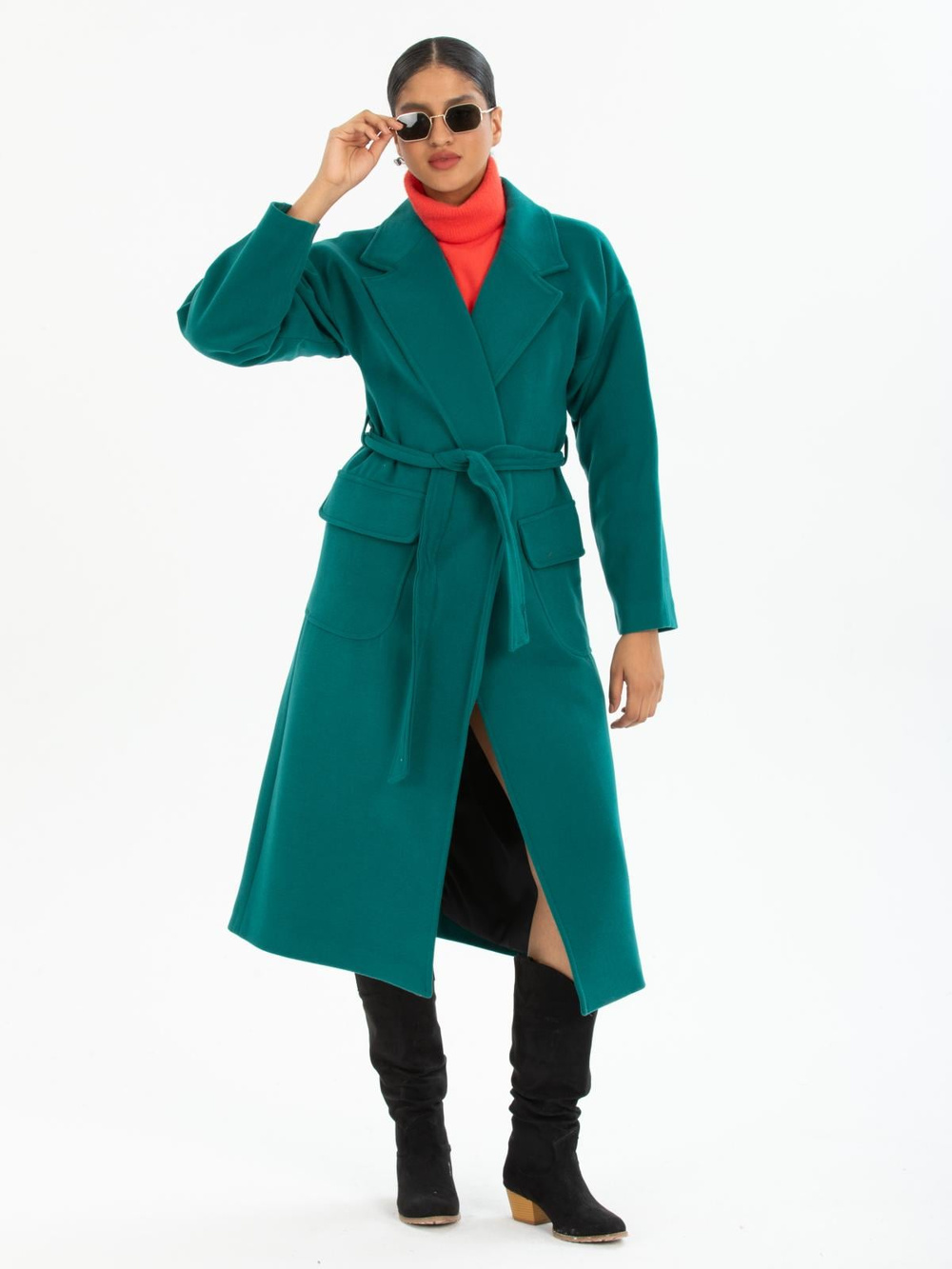 Women coat with belt wholesale Pine Green color