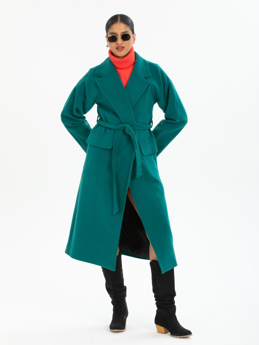 Women coat with belt wholesale Pine Green color