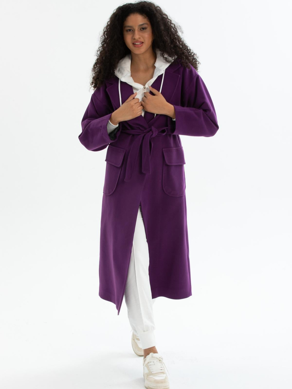Women coat with belt wholesale Purple color
