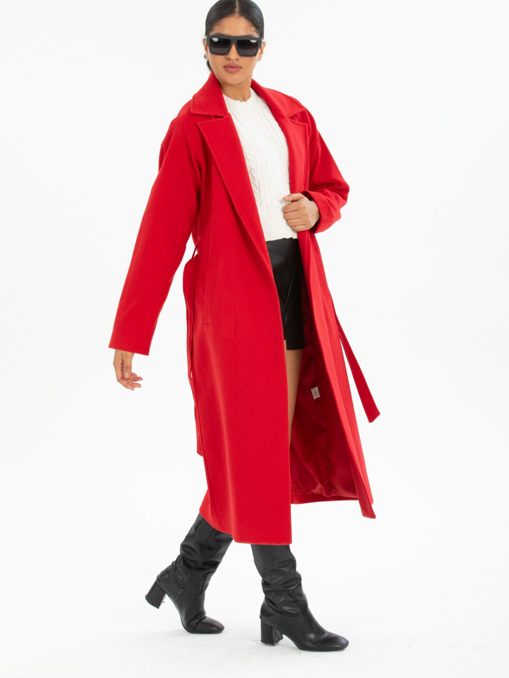 Women coat with belt wholesale Red color