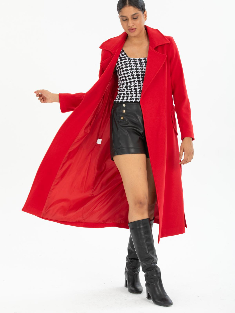 Women coat with belt wholesale Red color