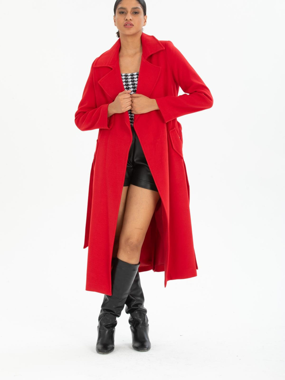 Women coat with belt wholesale Red color