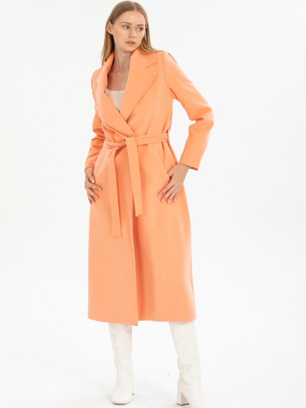 Women coat with belt wholesale Salmon color