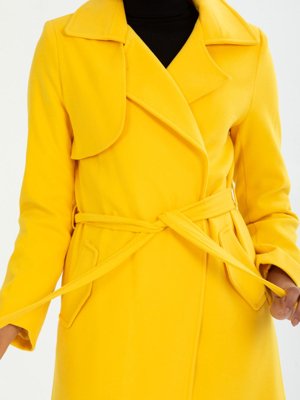 Women coat with belt wholesale Yellow color