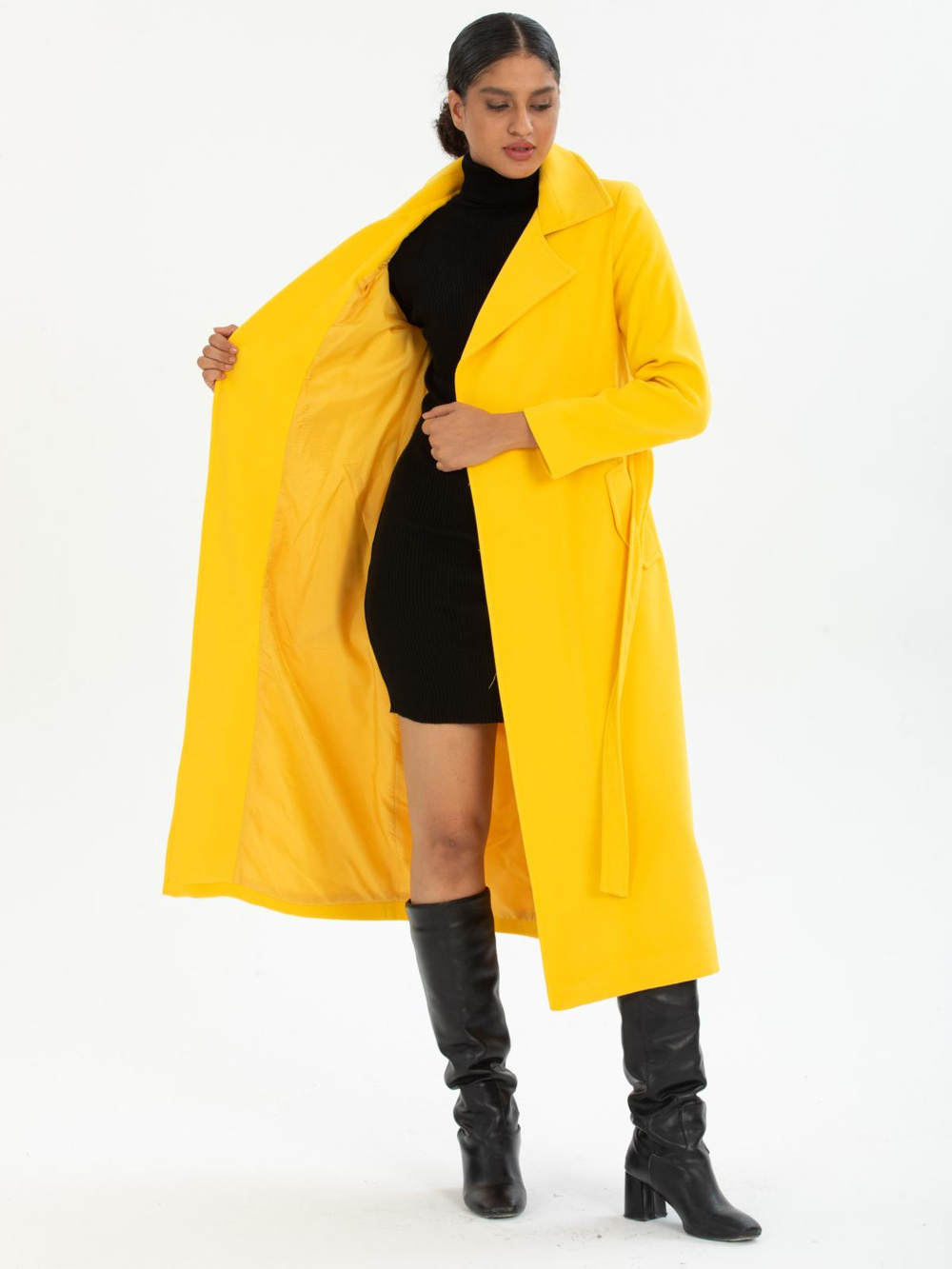 Women coat with belt wholesale Yellow color