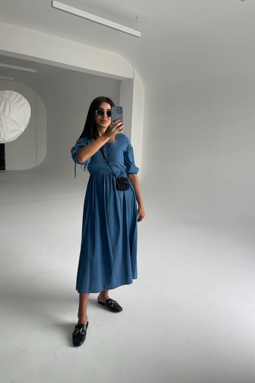 Women denim midi dress wholesale Blue color