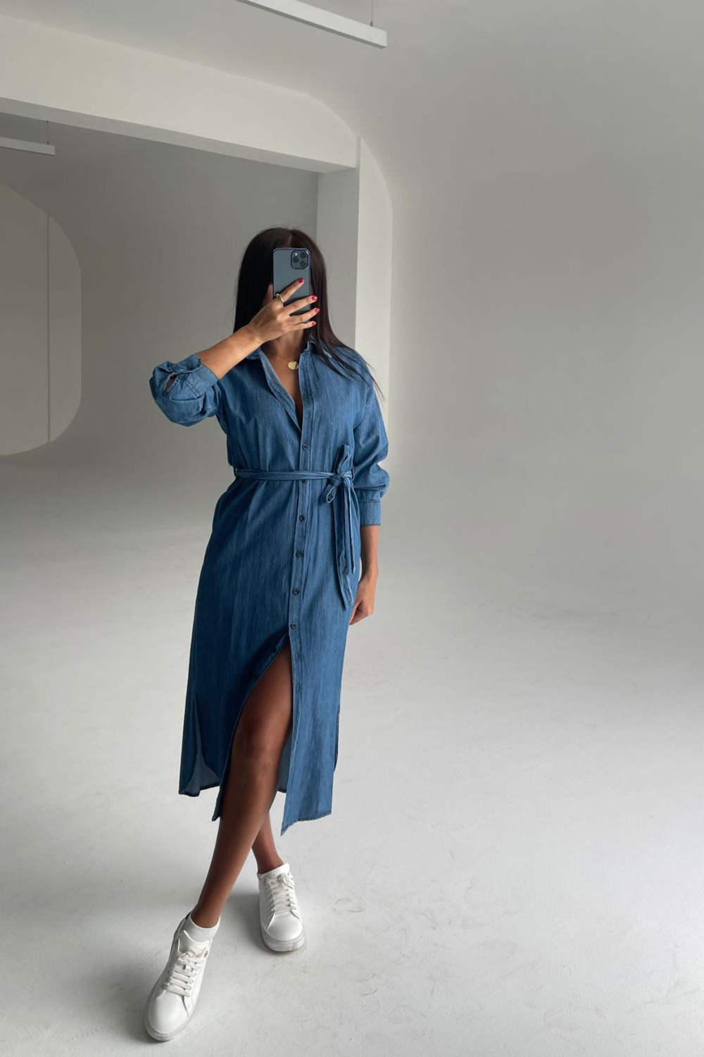 Women denim midi dress wholesale Blue color