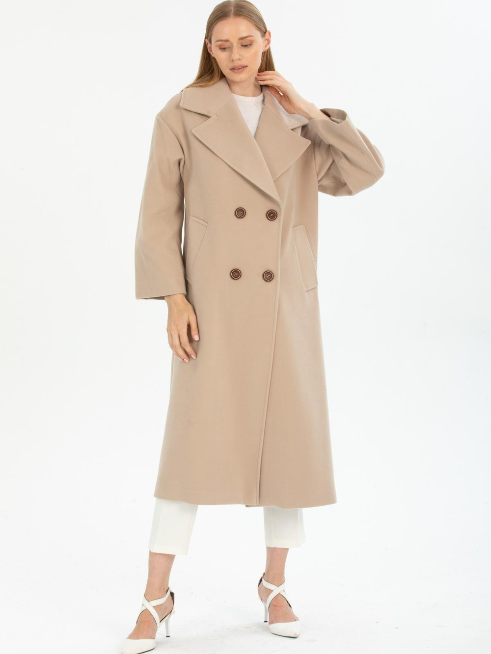 Women four-button coat wholesale Beige color