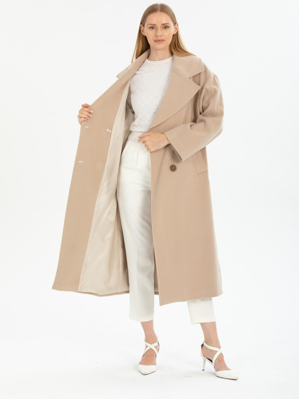 Women four-button coat wholesale Beige color