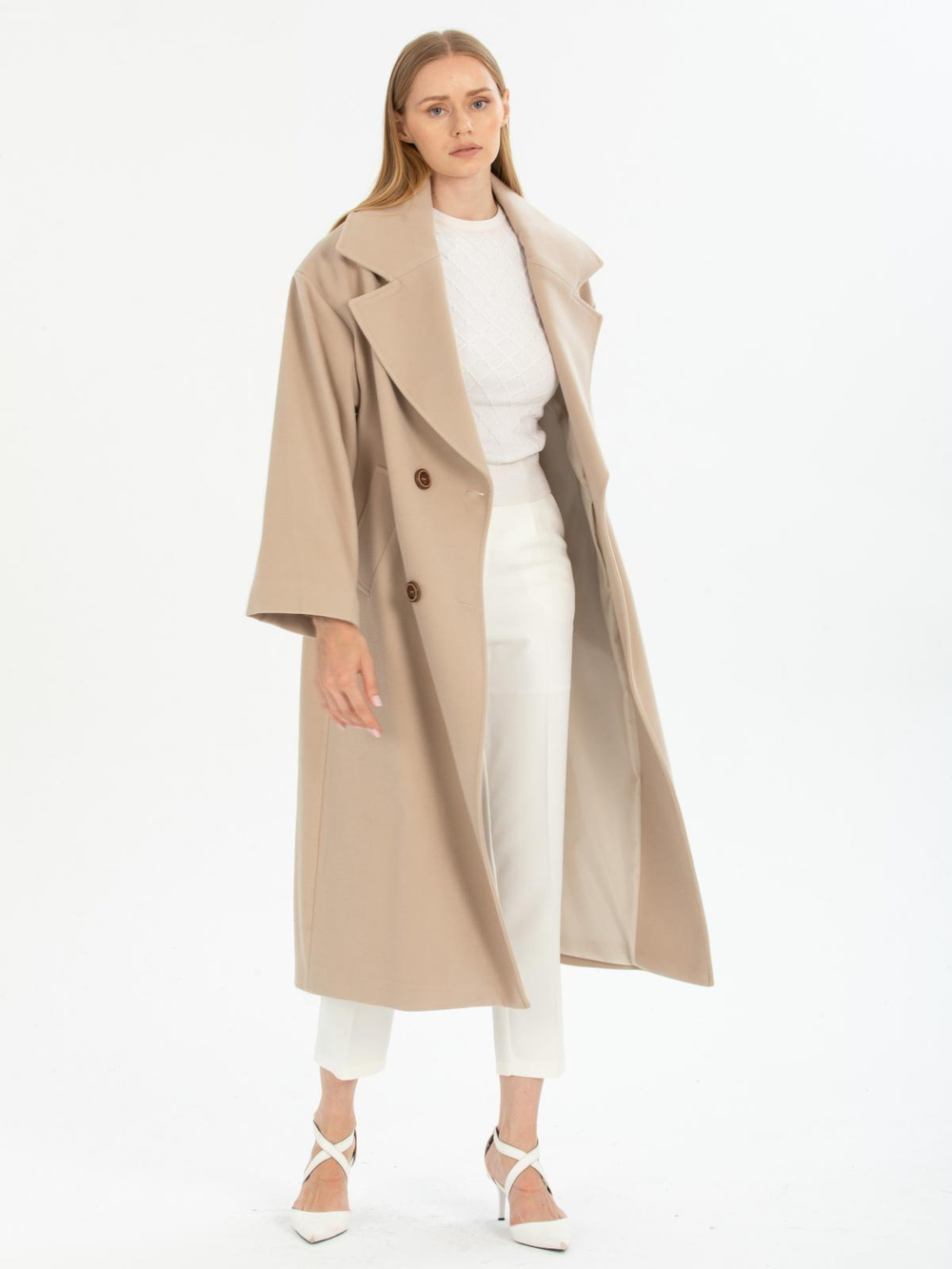 Women four-button coat wholesale Beige color