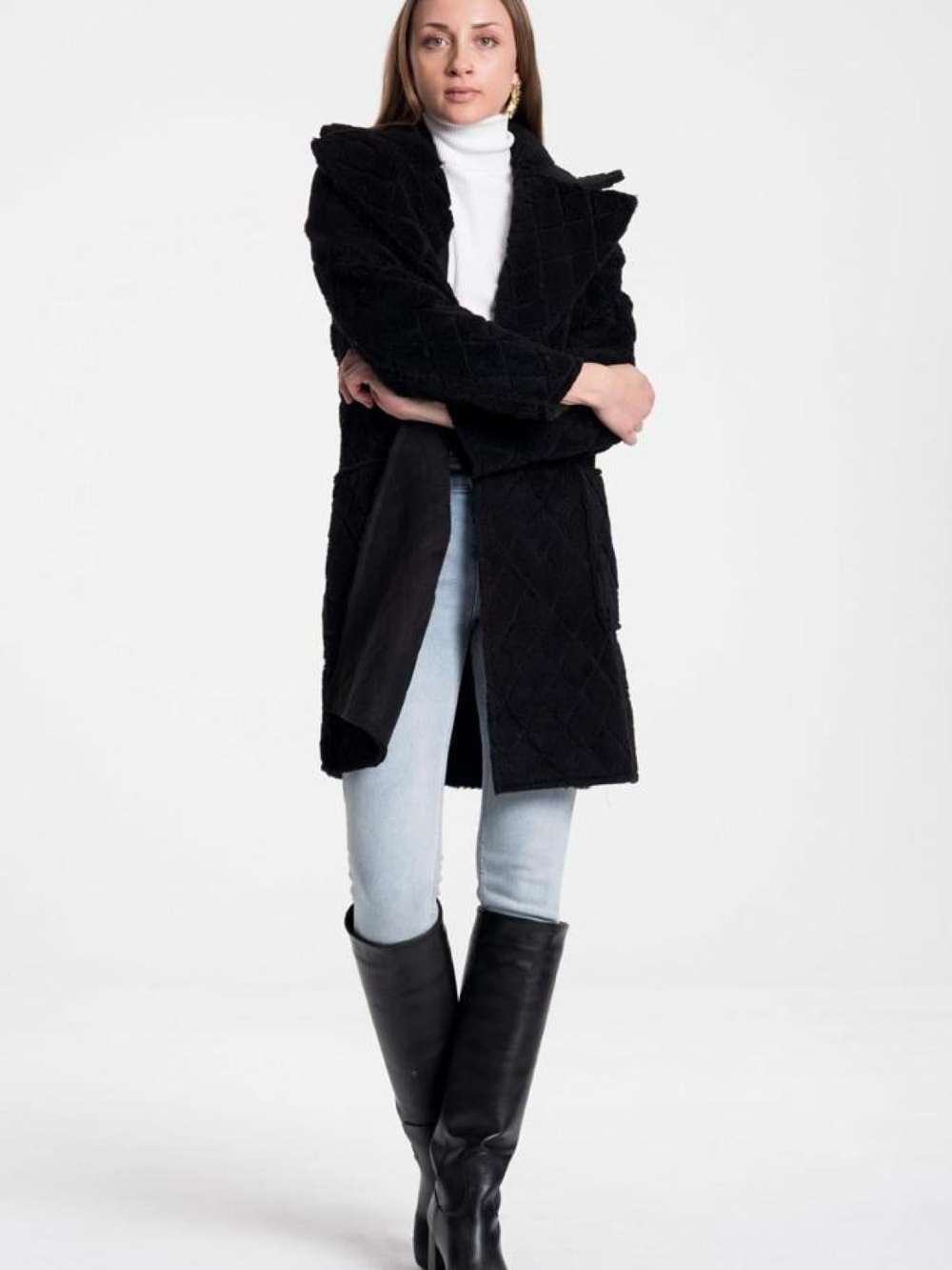 Women four-button coat wholesale Black color