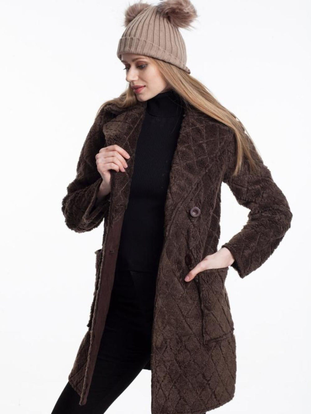 Women four-button coat wholesale Brown color