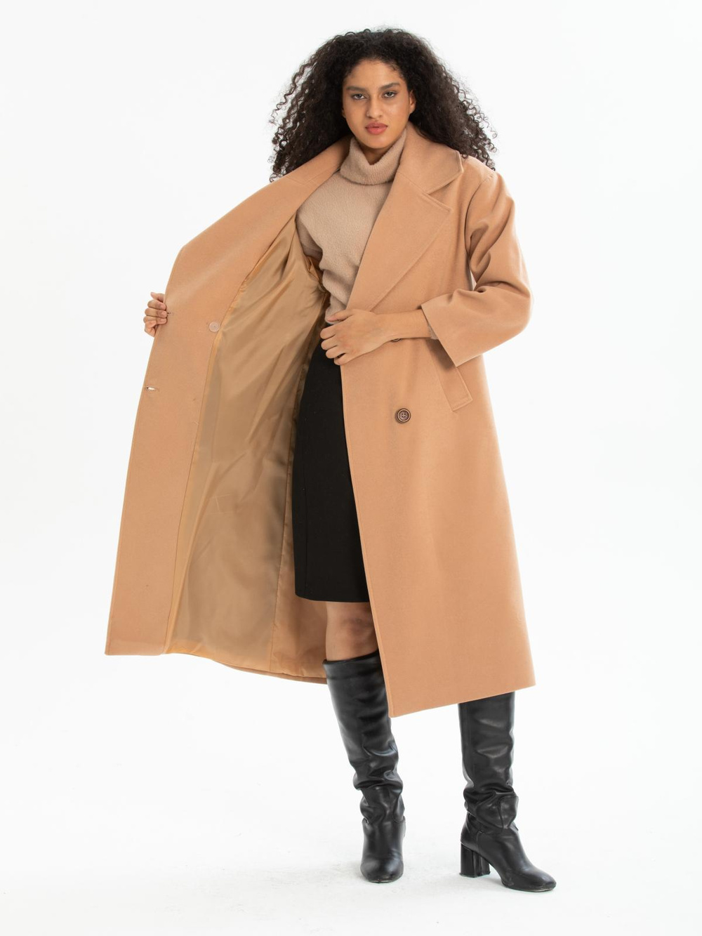 Women four-button coat wholesale Camel color