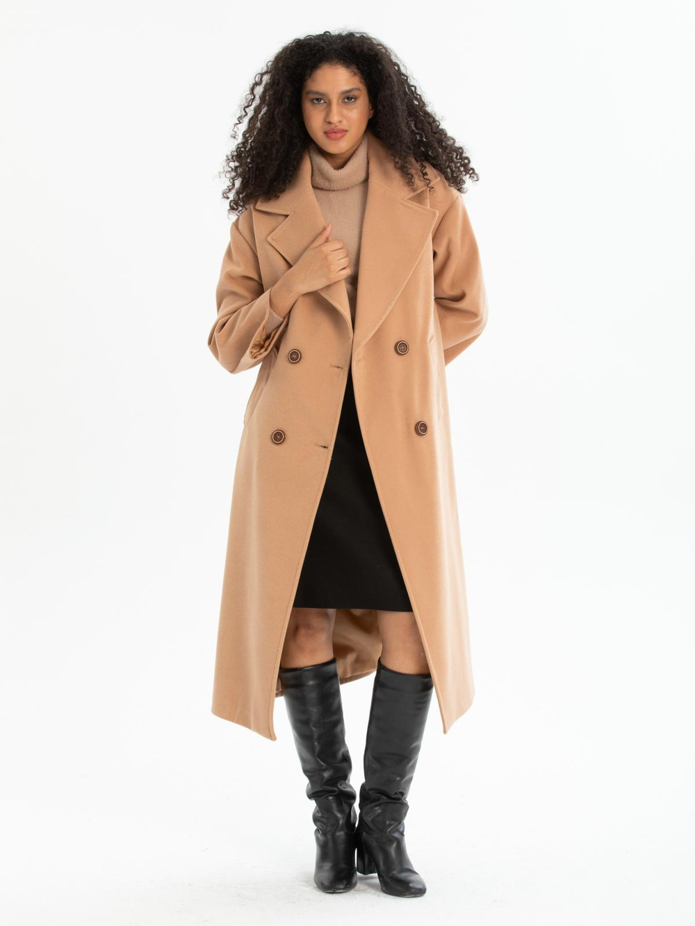 Women four-button coat wholesale Camel color