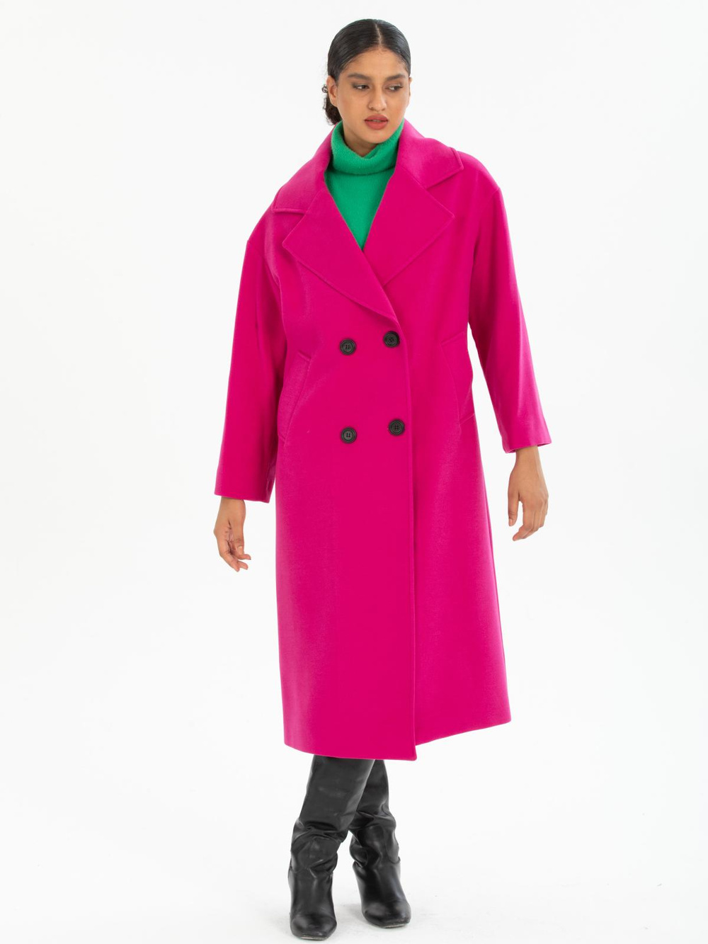 Women four-button coat wholesale Fuchsia color