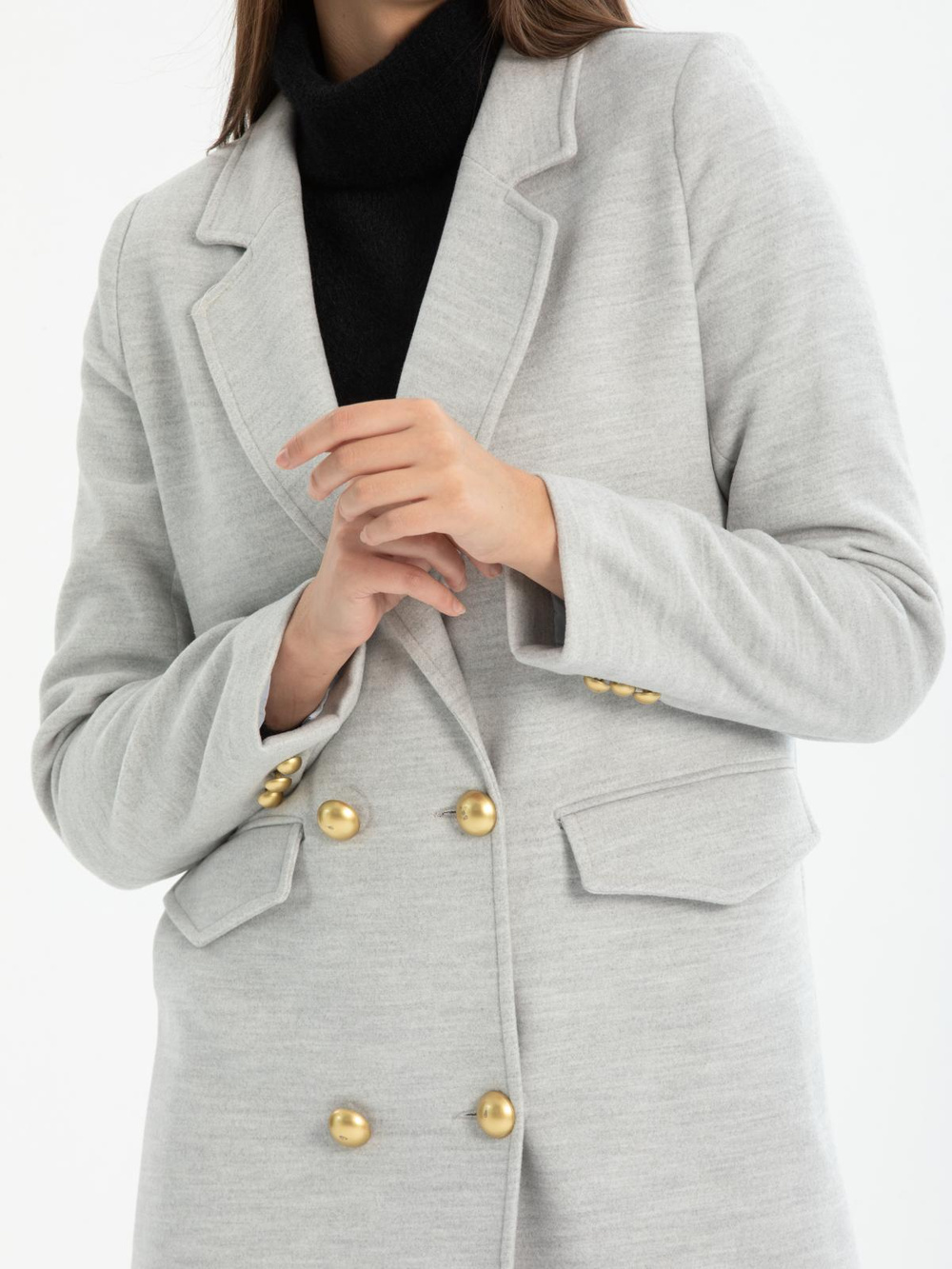 Women four-button coat wholesale Light Gray color