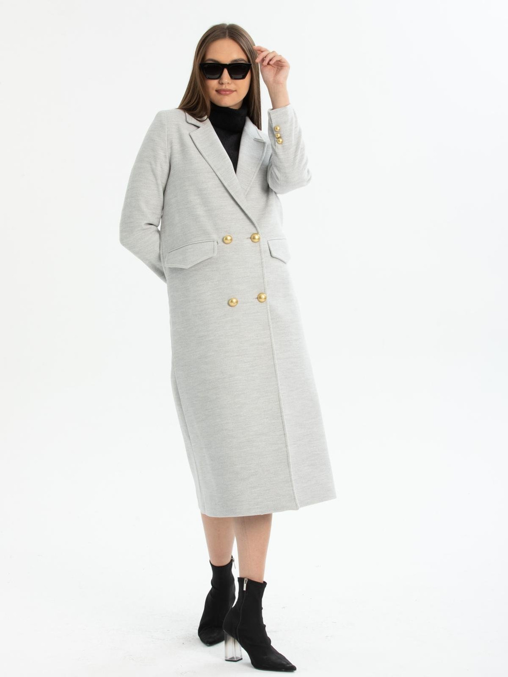 Women four-button coat wholesale Light Gray color