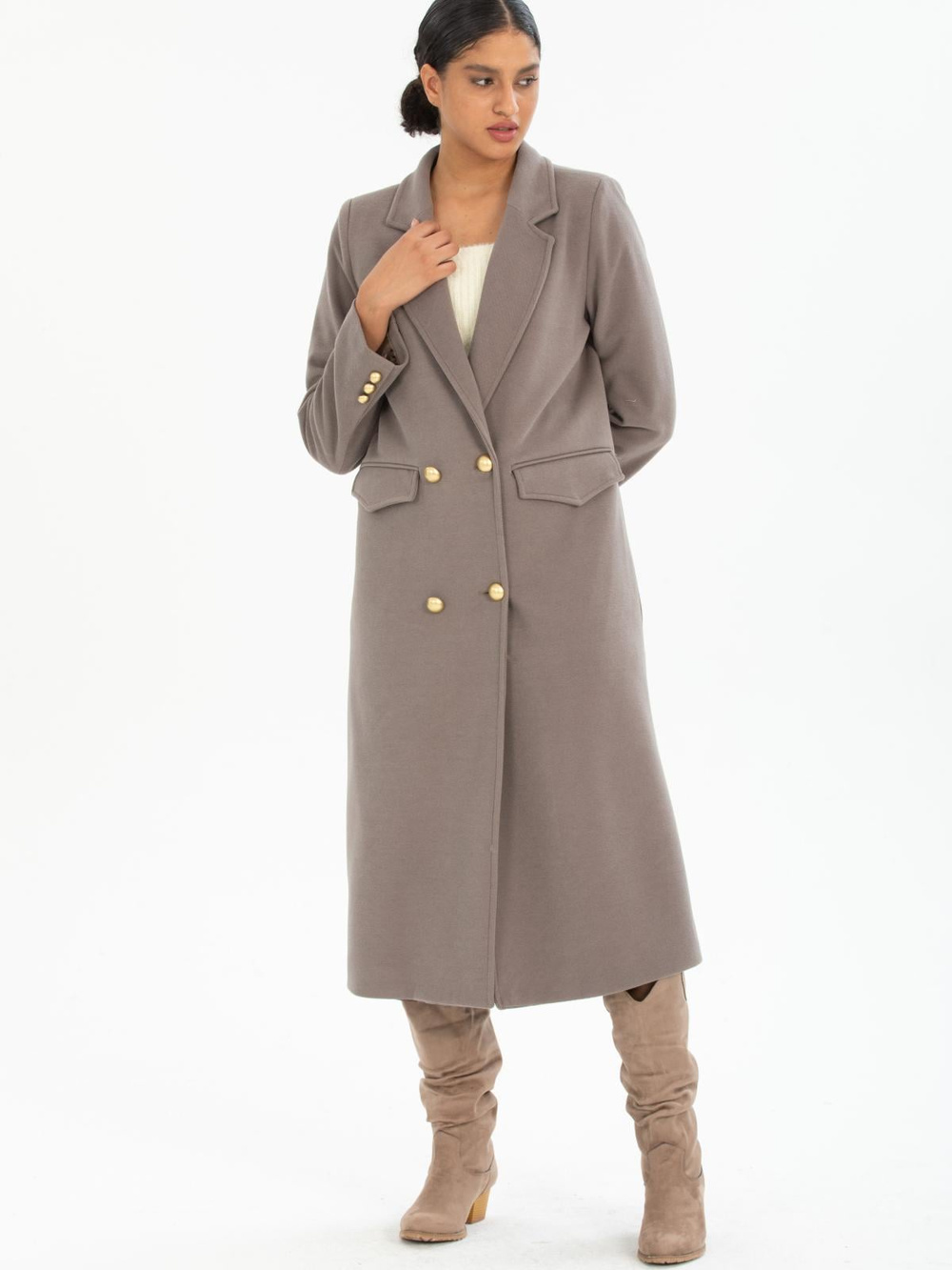 Women four-button coat wholesale Stone color