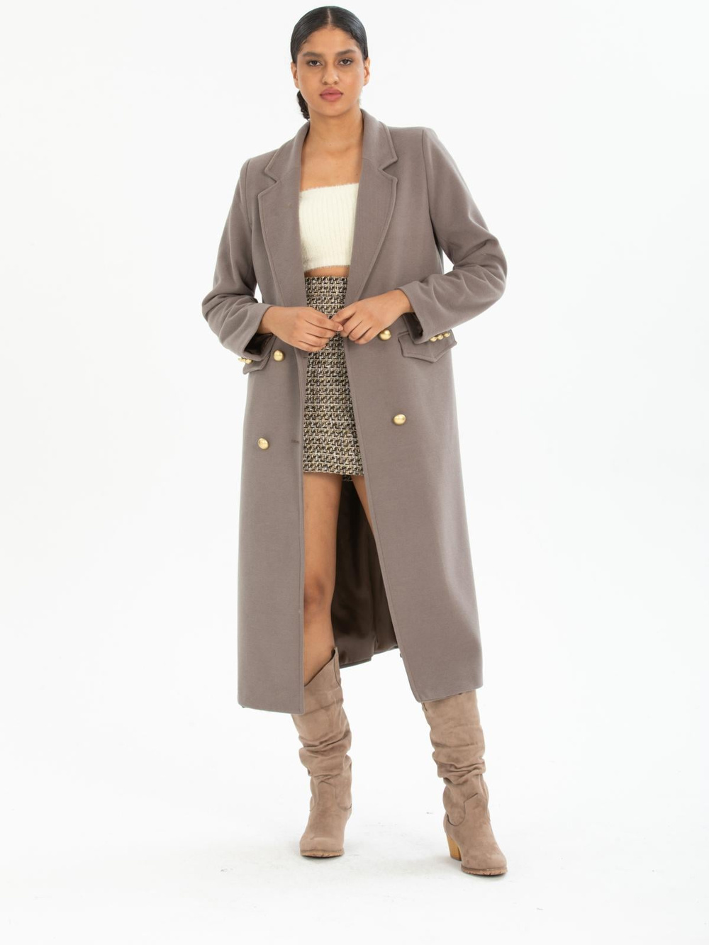 Women four-button coat wholesale Stone color