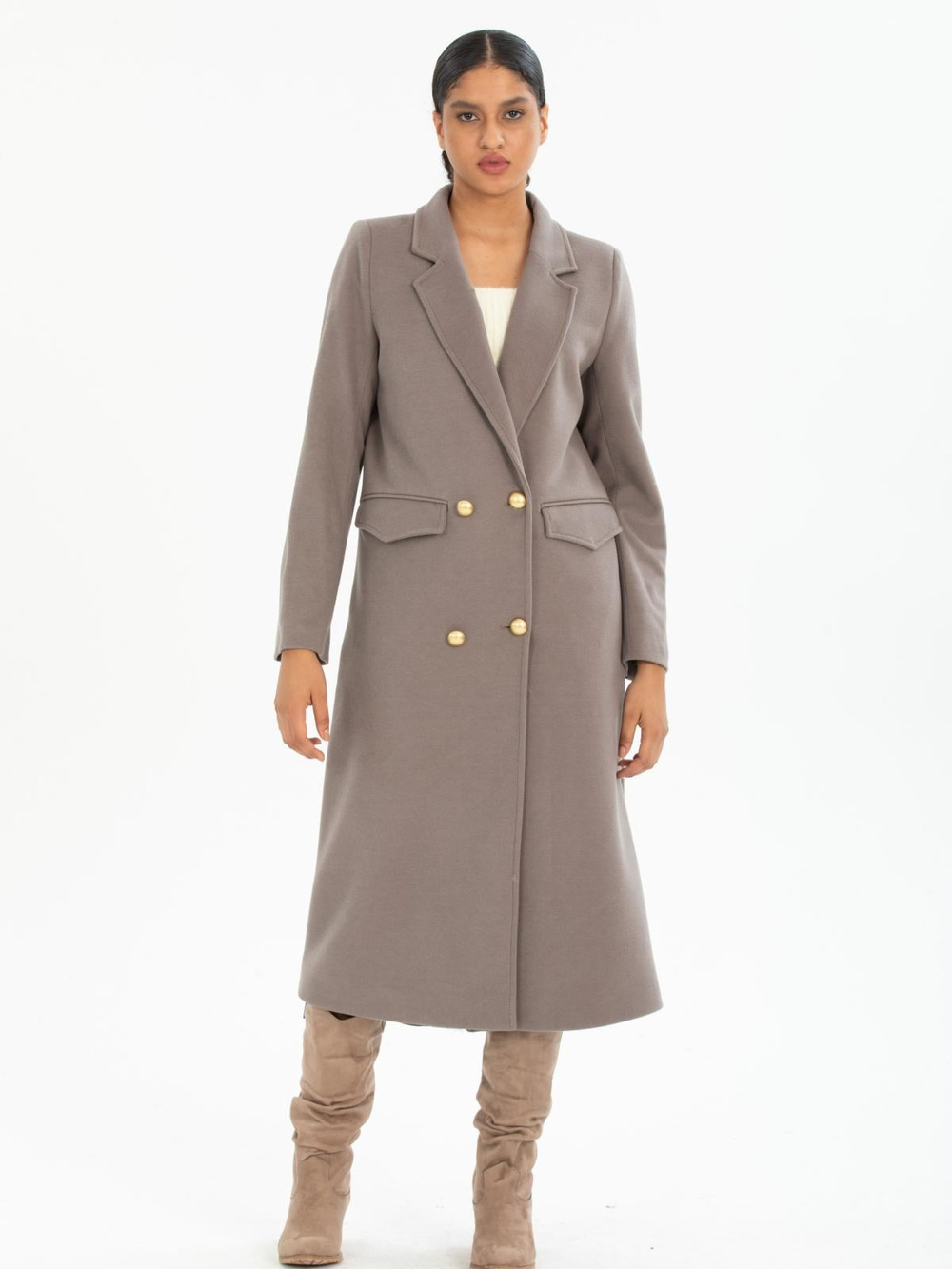 Women four-button coat wholesale Stone color