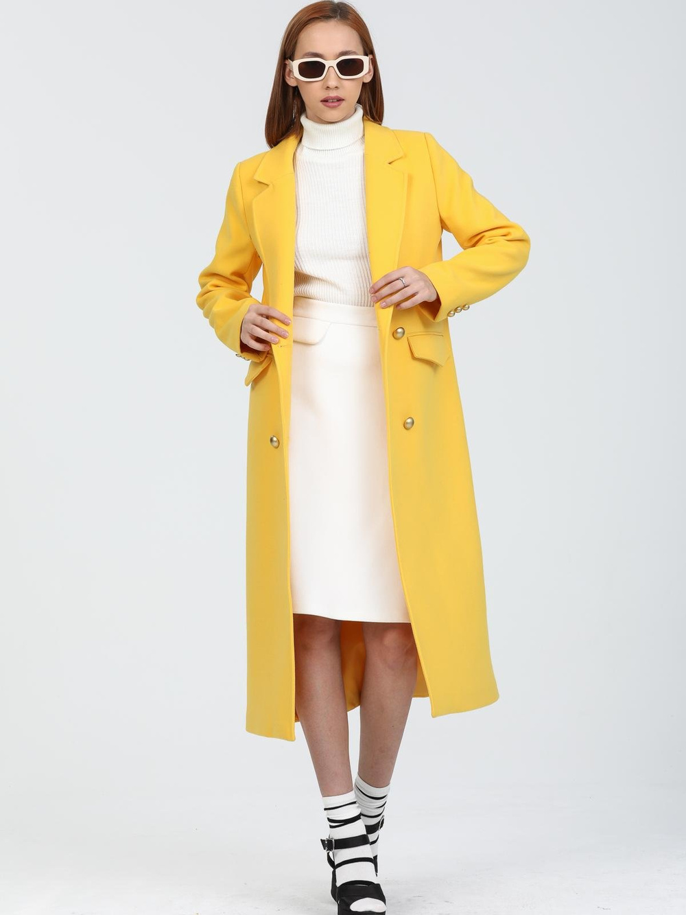 Women Four-Button Coat Wholesale Yellow Color