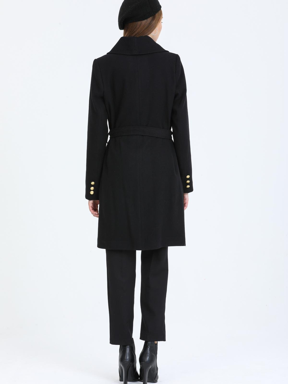 Women Four-Button Coat With Belt Wholesale Black Color