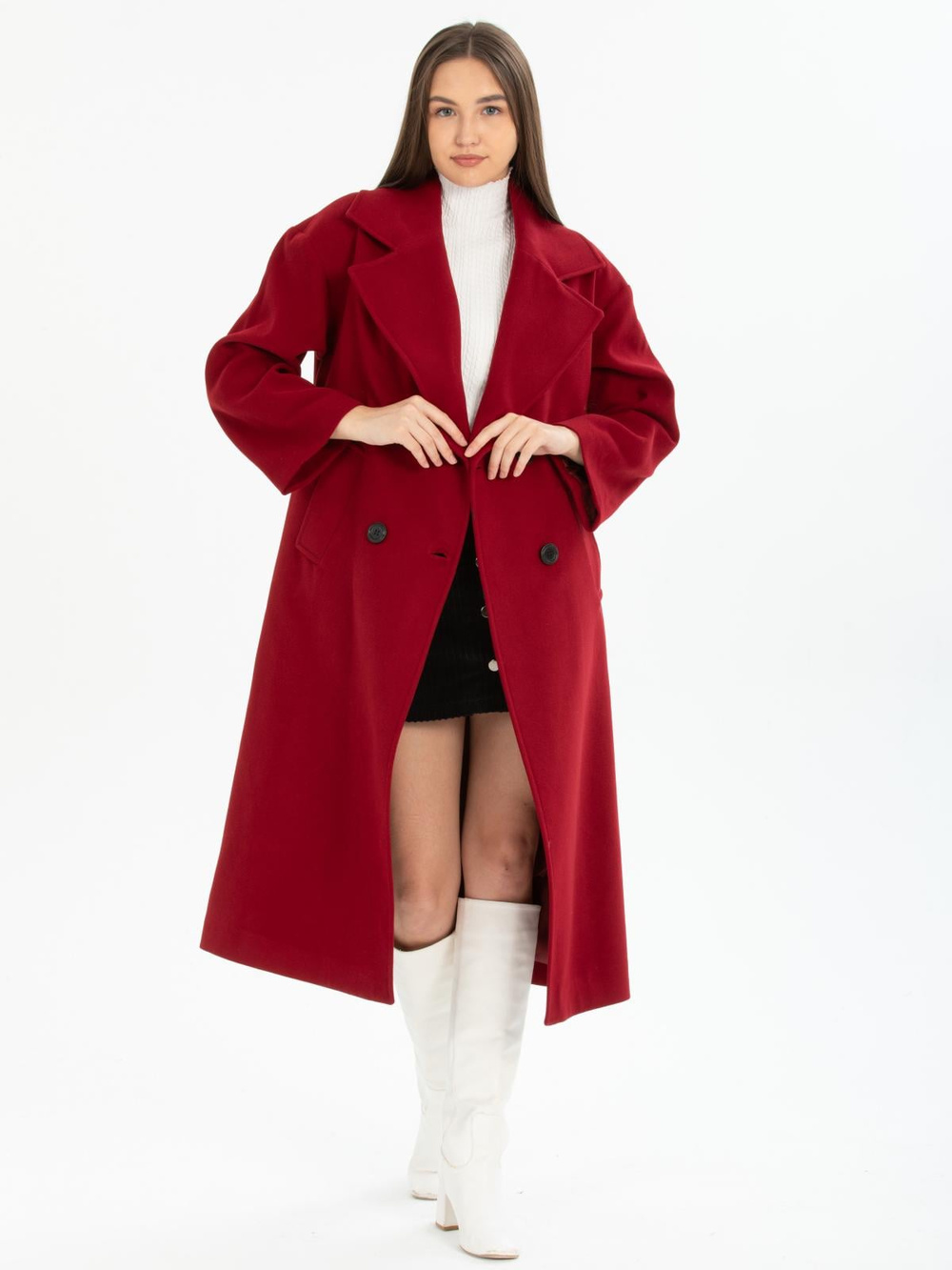 Women four-buttons coat wholesale Burgundy color