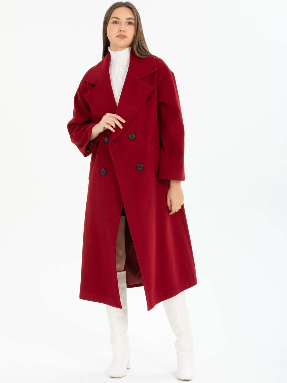 Women four-buttons coat wholesale Burgundy color
