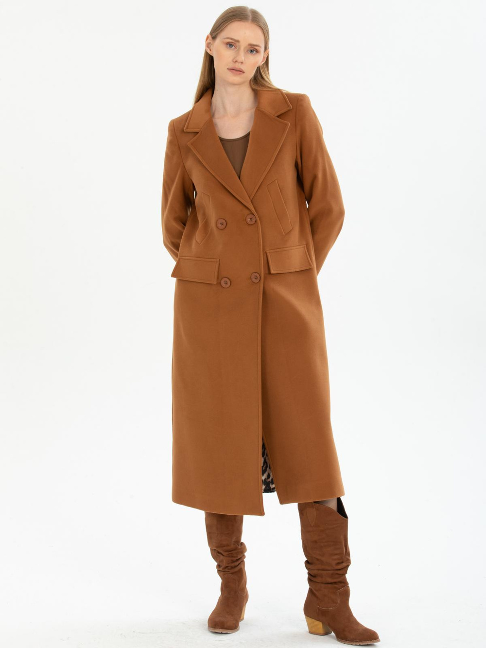 Women four-buttons coat wholesale Camel color