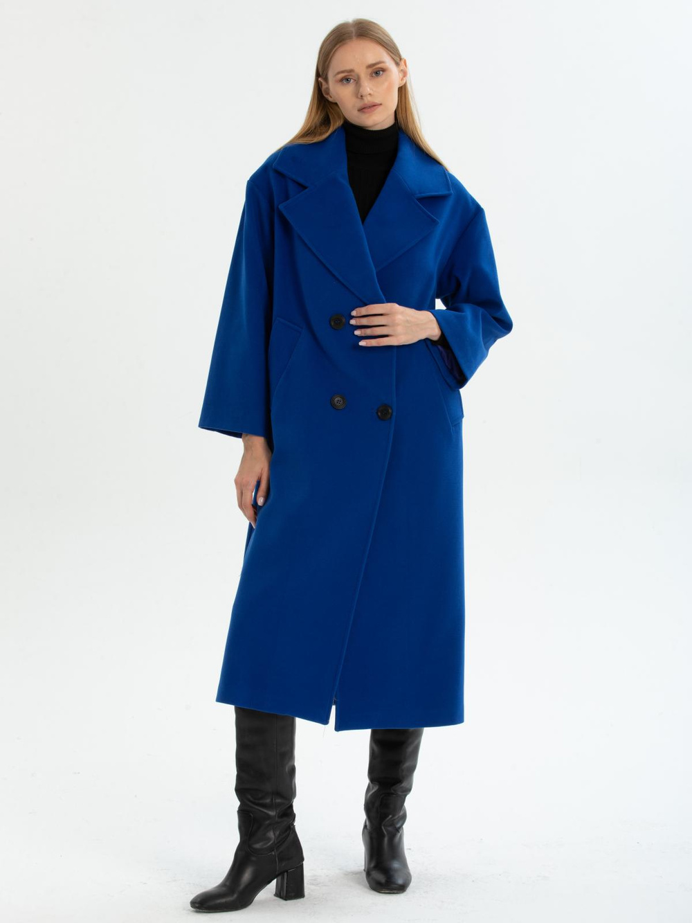Women four-buttons coat wholesale Cobalt Blue color