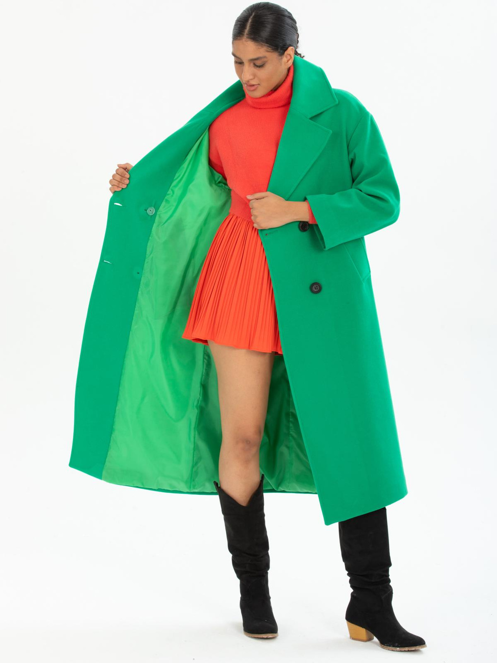 Women four-buttons coat wholesale Green color