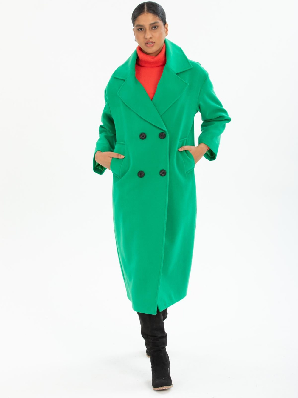 Women four-buttons coat wholesale Green color