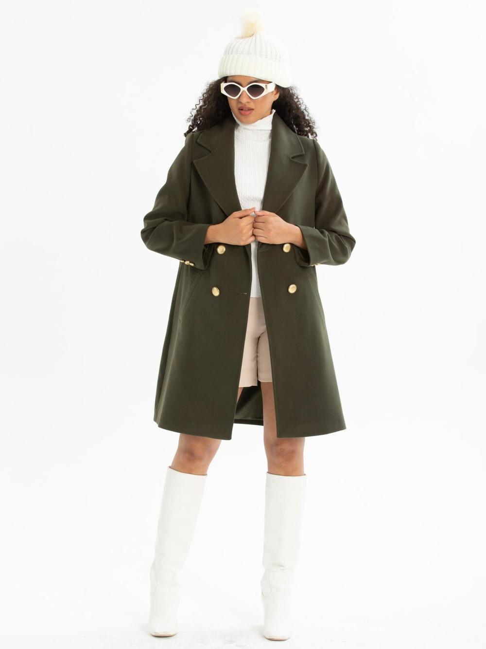 Women four-buttons coat wholesale Khaki color