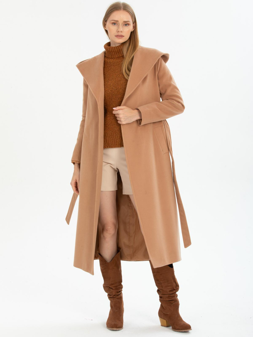 Women hooded coat wholesale Beige color