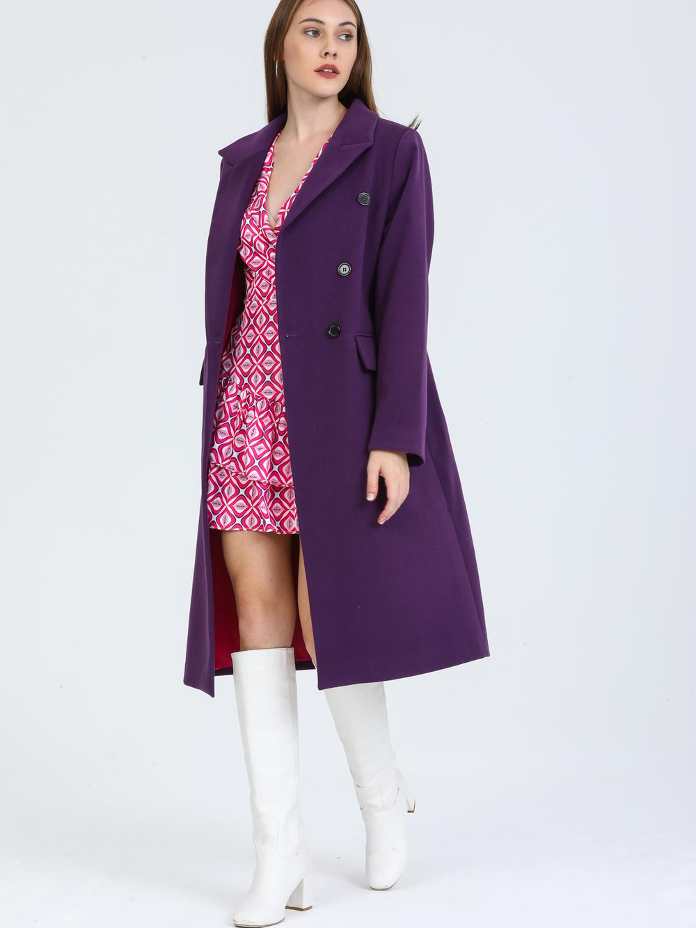 Women Six-Button Coat Wholesale Purple Color